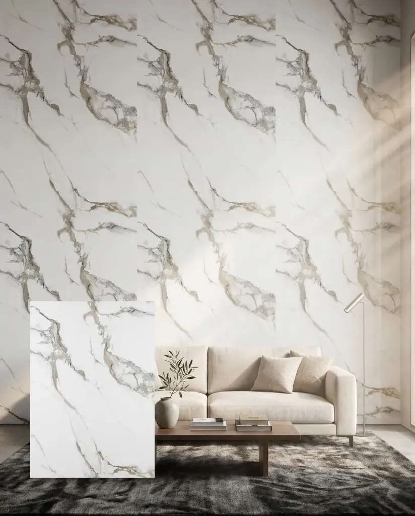 UV Marble Sheets, 3 mm Thickness, 1 Sheet, 4 x 8 ft colour Calacatta Aurora Matte 1007