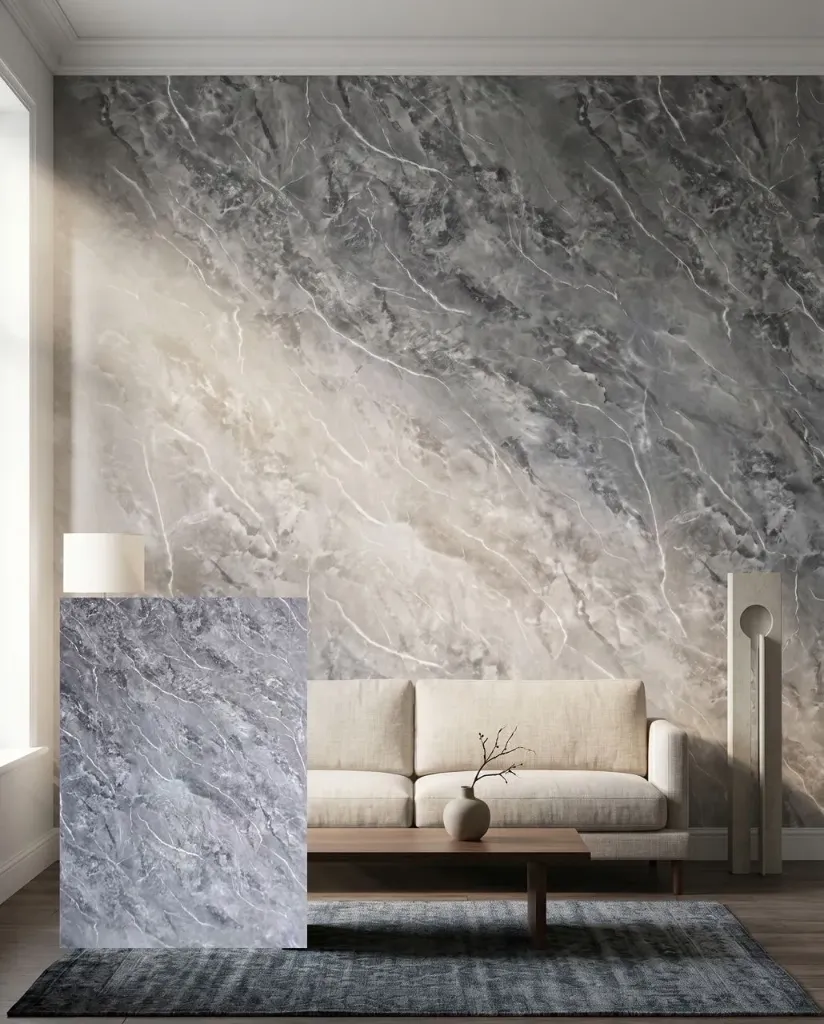 UV Marble Sheets, 3 mm Thickness, 1 Sheet, 4 x 8 ft colour Storm Grey Matte 1005