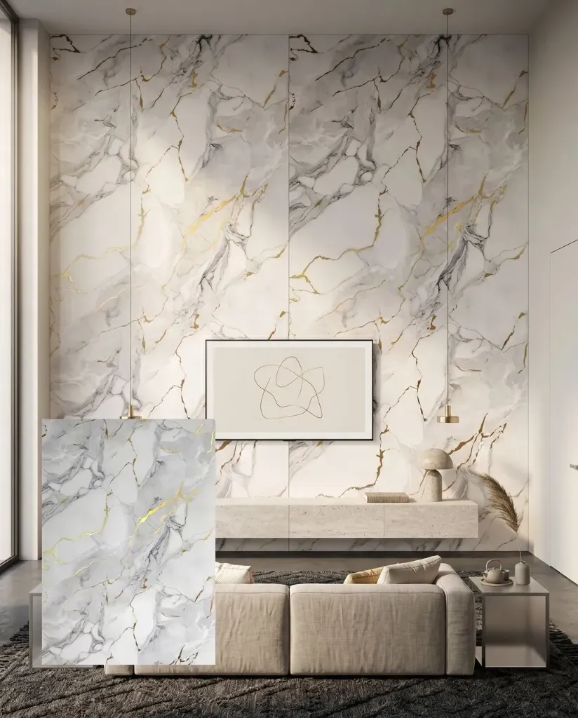 UV Marble Sheets, 3 mm Thickness, 1 Sheet, 4 x 8 ft colour Calacatta Gold Veil 1004