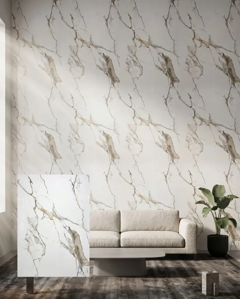 UV Marble Sheets, 3 mm Thickness, 1 Sheet, 4 x 8 ft colour Calacatta Champagne 1010