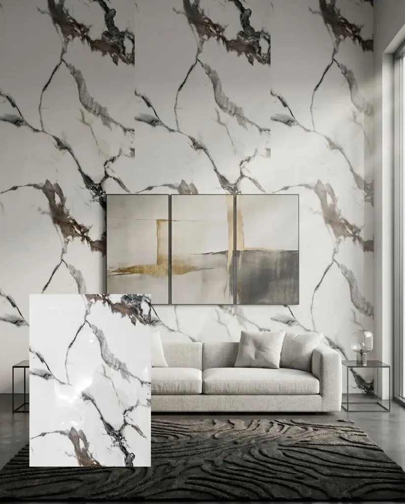 UV Marble Sheets, 3 mm Thickness, 1 Sheet, 4 x 8 ft colour Calacatta Mocha 1006