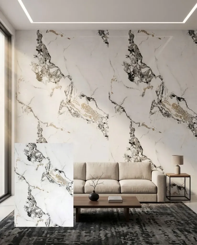UV Marble Sheets, 3 mm Thickness, 1 Sheet, 4 x 8 ft colour Calacatta Royal 1009