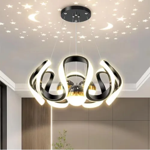Master Bedroom Simple and Modern Artistic Style Living Room Dining Room Restaurant Wave Chandeliers Lamps,Chandelier (Black)