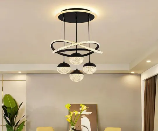 Modern LED Chandeliers, Dimmable 3-Color Kitchen Island Pendant Light for Dining Room, Bedroom, Living Room, Contemporary Hanging Ceiling Light, Linear Island Lamp