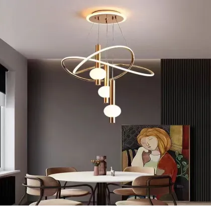 Becailyer Modern Chandeliers for Dining Room, 19.69in LED Dimmable Kitchen Pendant Lamp, Black Ceiling Pendant Light Fixtures Over Table, Globe Ring Chandeliers for Living Room Bedroom Staircase