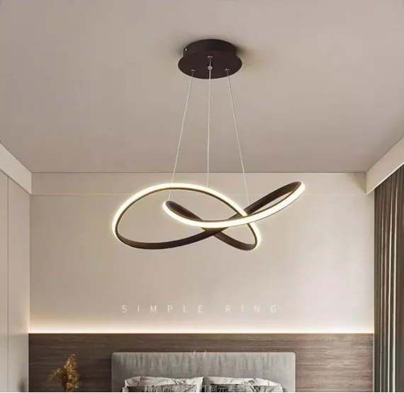 Modern Chic LED Ring Chandelier Ceiling Pendant Light, Creative Remote Dimmable Bedroom Ceiling Light, Kitchen Lamp Fixture for Living Room Dinning Room, Simple Restaurant Pendant Lamp (Black, 50cm)