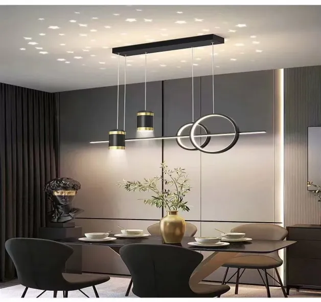 Modern Led Light with Remote Control, Black And, Adjustable Linear Island, Table Light for Diner room, Kitchen, Living room (Black)