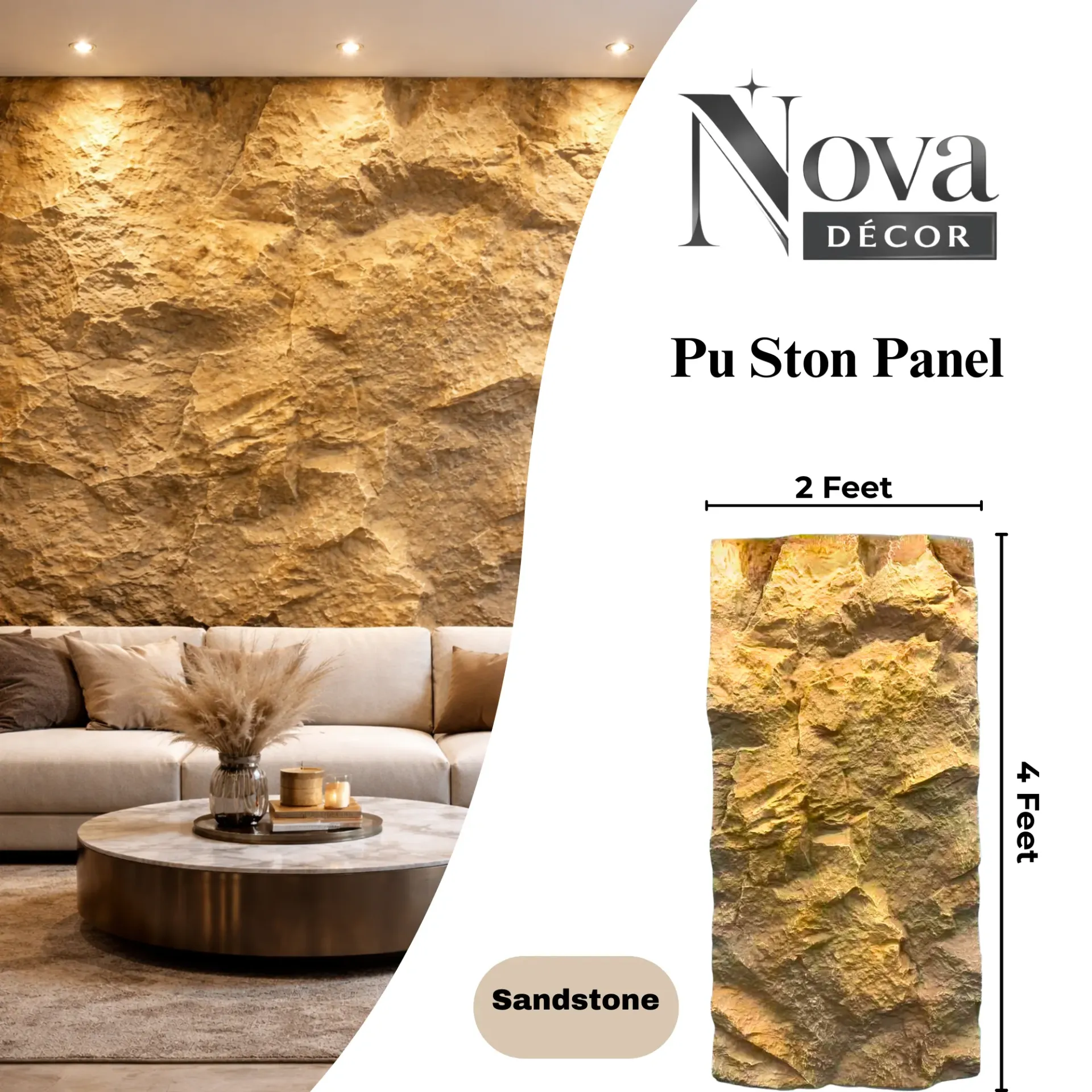 PU Faux Stone, 2 X 4 Feet, 5 Boards Per Box (Beige)