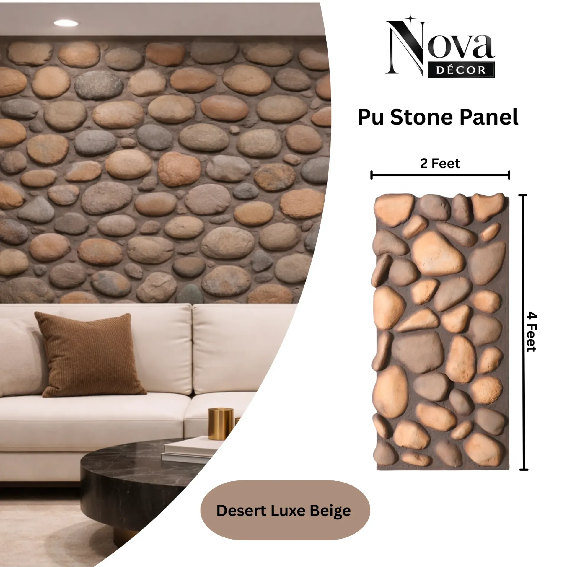 PU Faux Stone, 2 X 4 Feet, 6 Boards Per Box