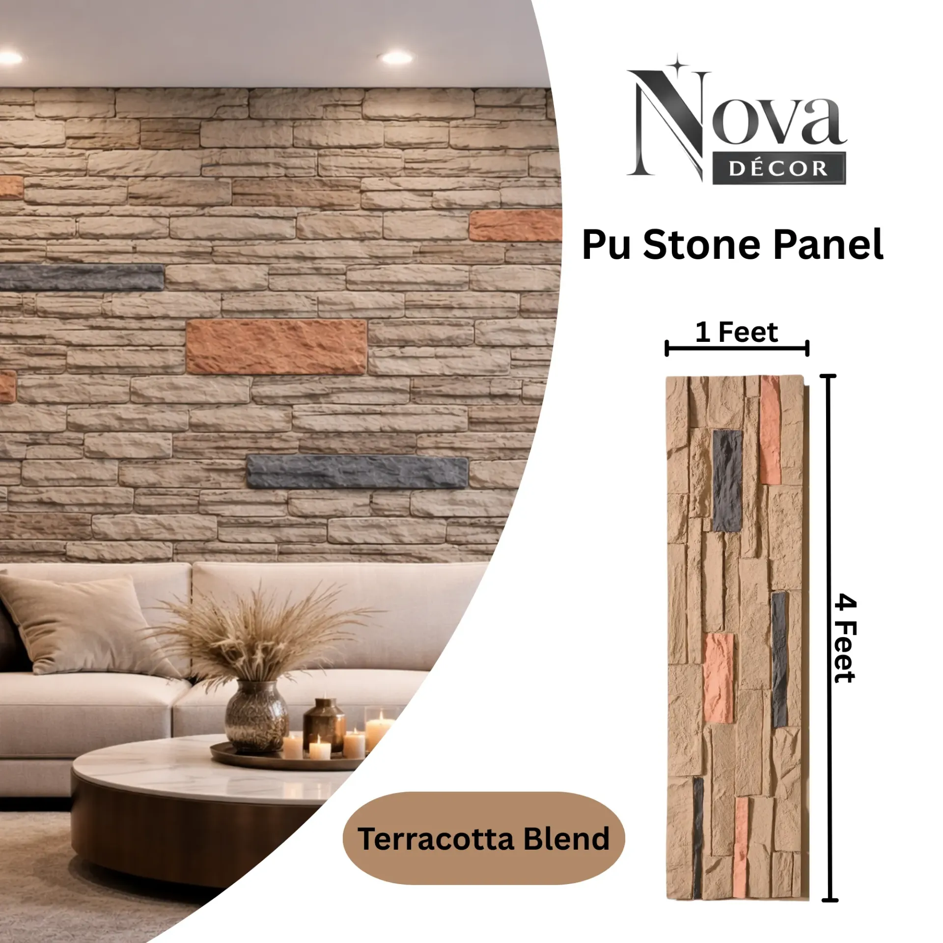 PU Faux Stone, 2 X 4 Feet, 6 Boards Per Box (Beige)