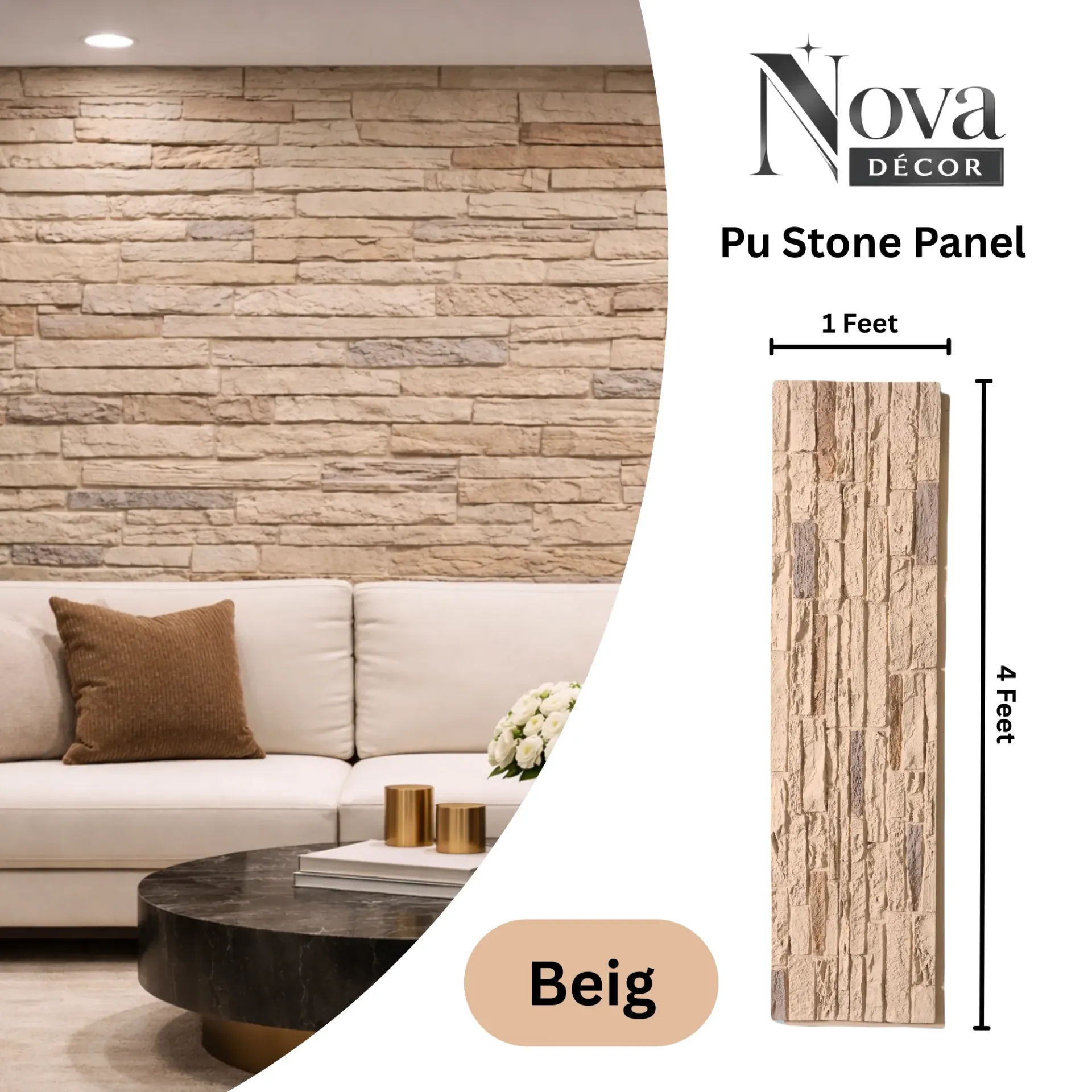 PU Faux Stone, 1 X 4 Feet, 7 Boards Per Box