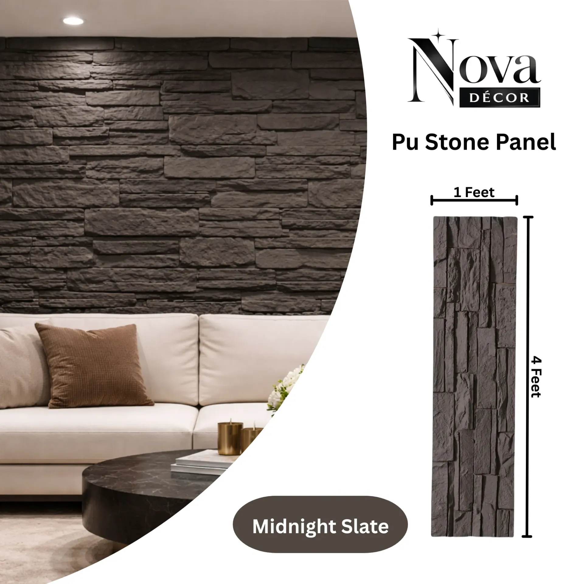 PU Faux Stone, 1 X 4 Feet, 6 Boards Per Box
