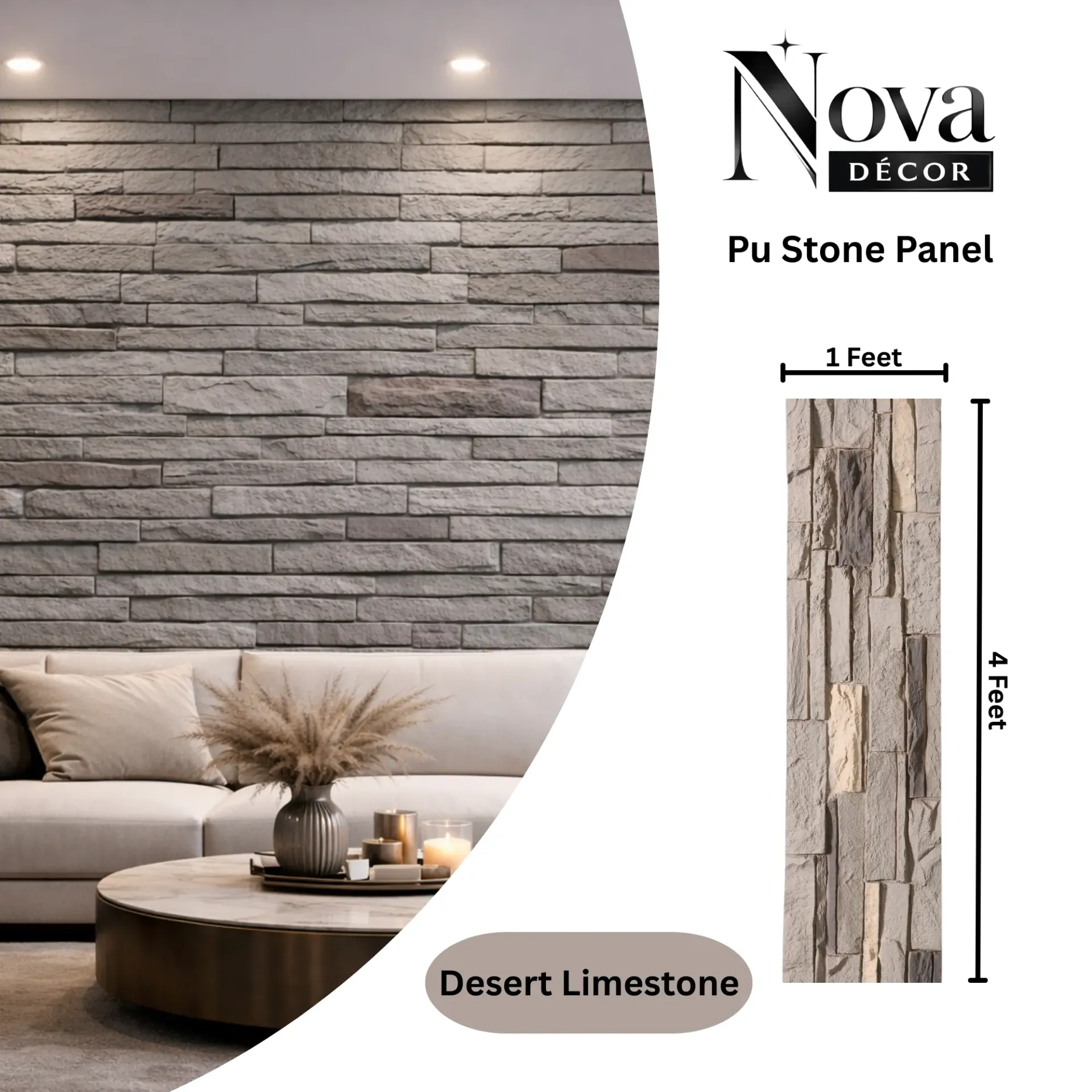 PU Faux Stone, 1 X 4 Feet, 6 Boards Per Box