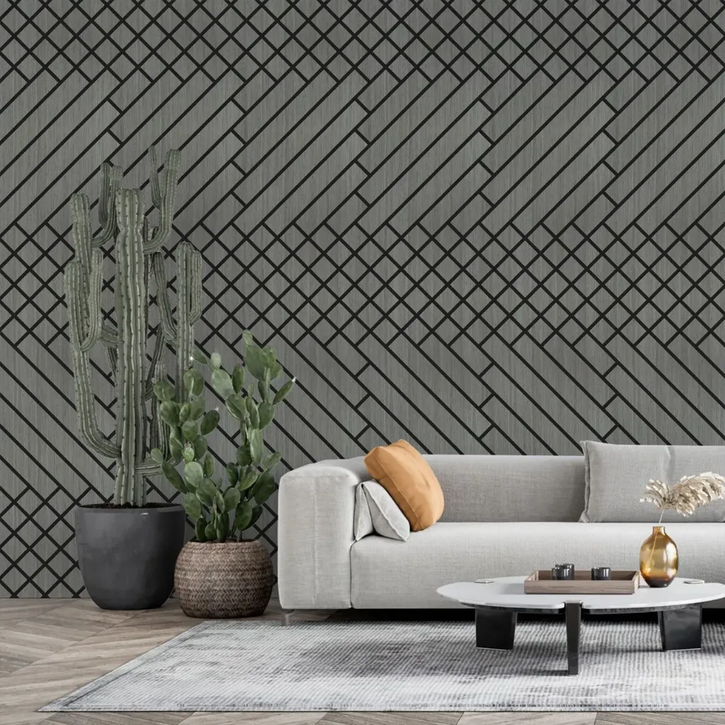 Gray 3D Crosshatch Geometric Acoustic Wood Slat Wall Panel