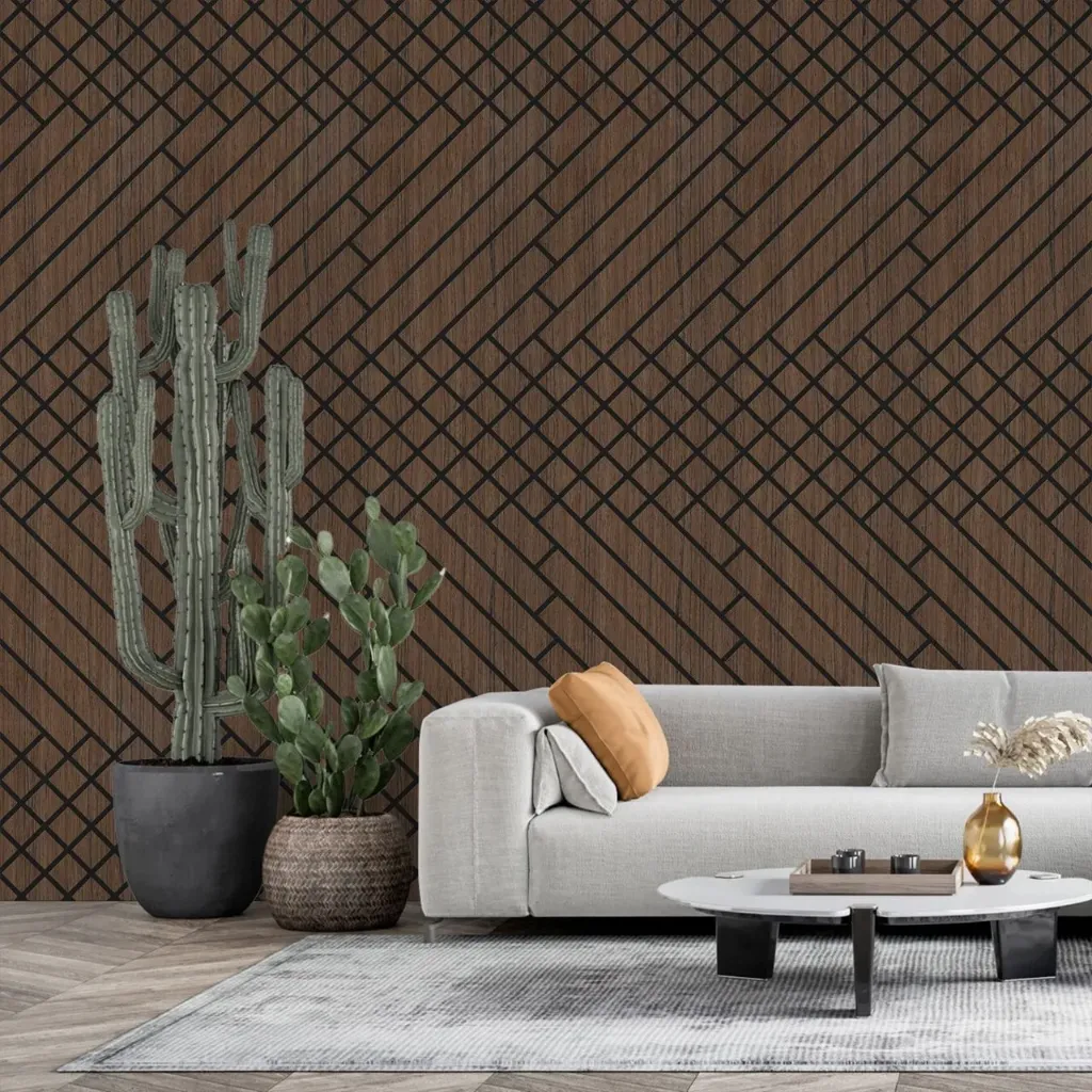 Dark Oak 3D Crosshatch Geometric Acoustic Wood Slat Wall Panel