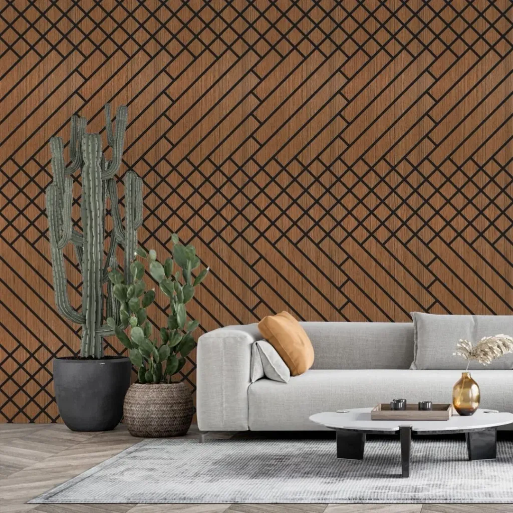 Oak 3D Crosshatch Geometric Acoustic Wood Slat Wall Panel