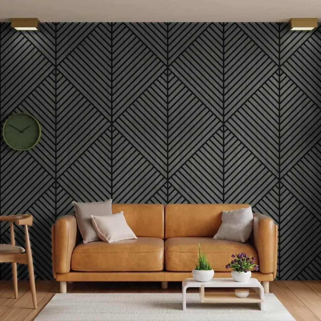 Gray 3D Chevron Acoustic Wood Slat Wall Panels – A & B Set